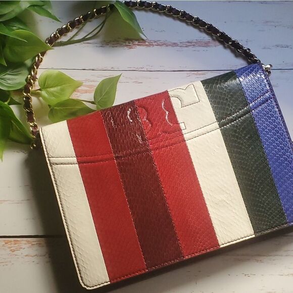 Tory Burch Exotic Leather Genuine Snake & Lambskin Bag (Red, Blue, Green, Cream) - Picture 2 of 10